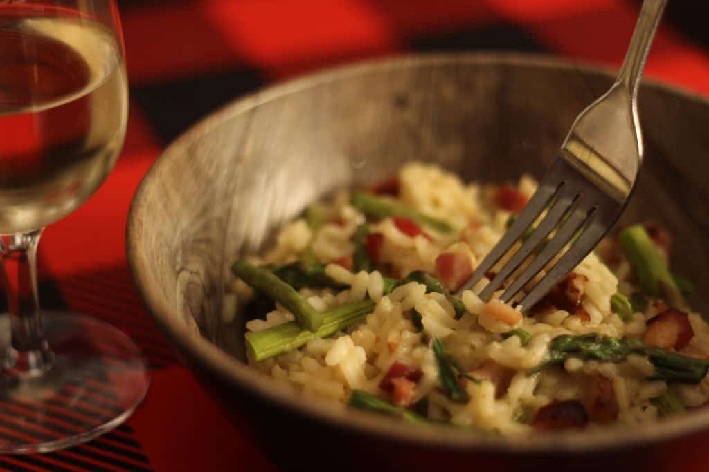 Risotto bacon, asperges, cheddar et sirop d’érable